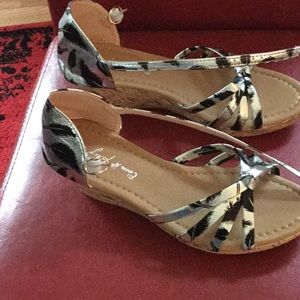 Black & silver wedge sandals